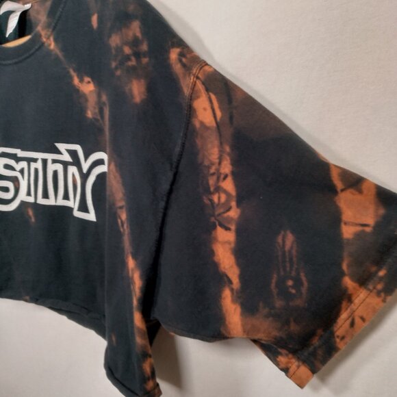 Chastity Rocks Shirt 2XL Crop Top Bleach Dyed Black Reworked Christian Religious - Picture 12 of 15
